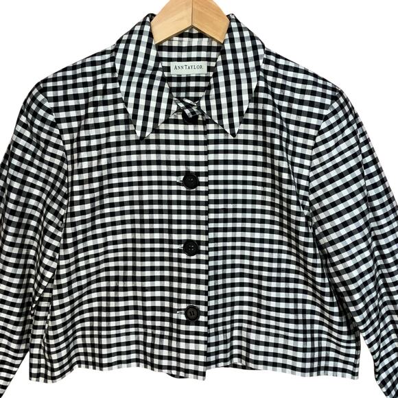 Ann Taylor Vintage Women’s‎ Black White Silk Checkered Chic Cropped Jacket 4 - Picture 3 of 6